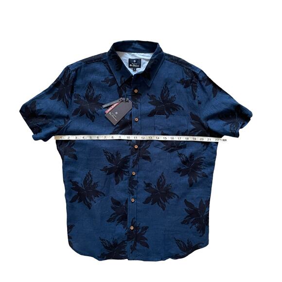 Men's BEN SHERMAN Tikki Aloha Hawaiian Short Sleeve Shirt Blue|Navy Size M NEW - Picture 4 of 7